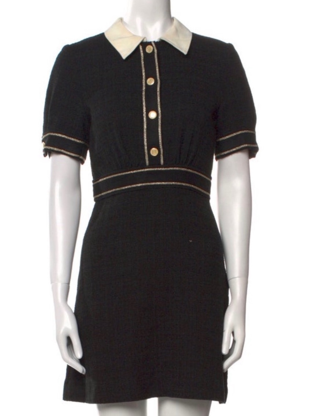 Sandro Black Knit Dress with Cream Collar and Gold Trim - Picture 5 of 6